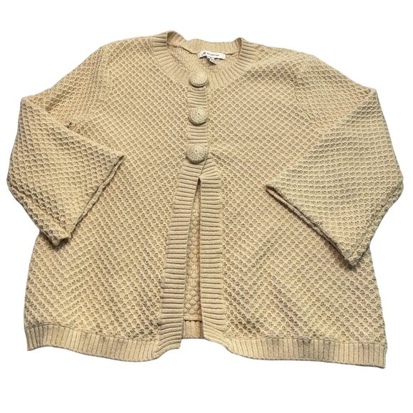 JM Collection Beige Cardigan Sweater Sz M Textured Knit  With Button Closure - Picture 7 of 10